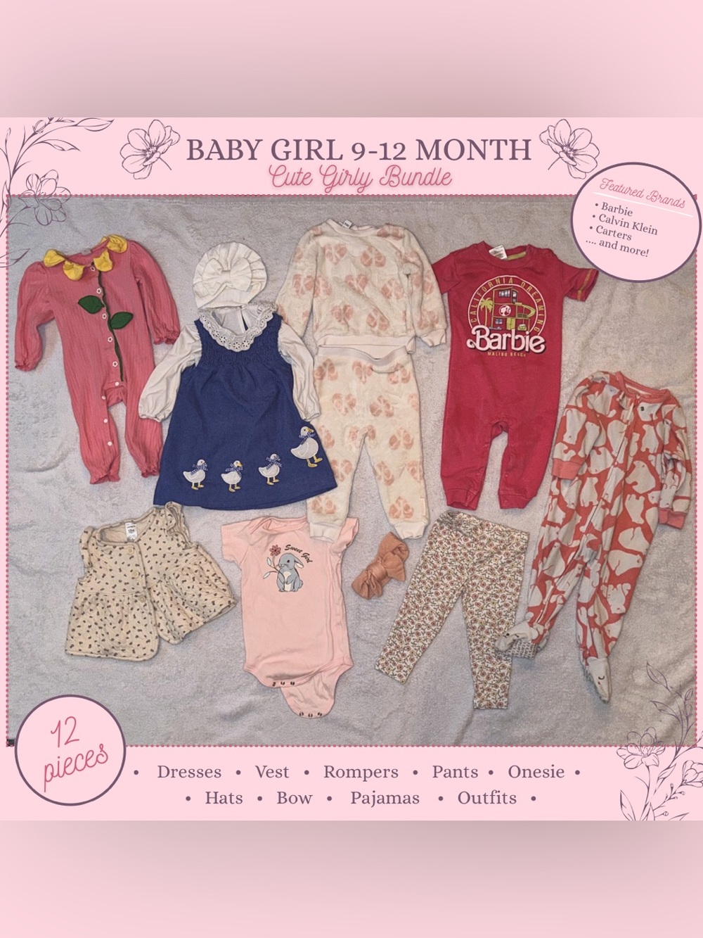 Baby Girl 9–12 Month | Cute Girly Bundle | 12 Pieces